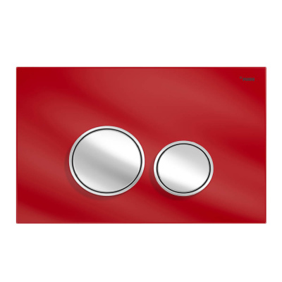 Панель смыва РЕХАУ NOVA ORB GLASS с круглыми клавишами, закаленное стекло, красный, клавиши и их контур хром, глянцевый (19102921001)
