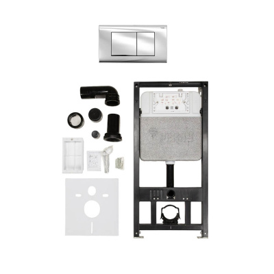 Комплект инсталляции РЕХАУ NOVAFLOW с панелью смыва NOVA QUAD 001 с прямоугольными клавишами, пластик, хром, глянцевый (19101031001)