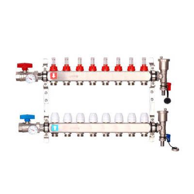 Коллектор Gappo 8-вых. x1"x3/4" регулируемый с расходомерами (G422.8)