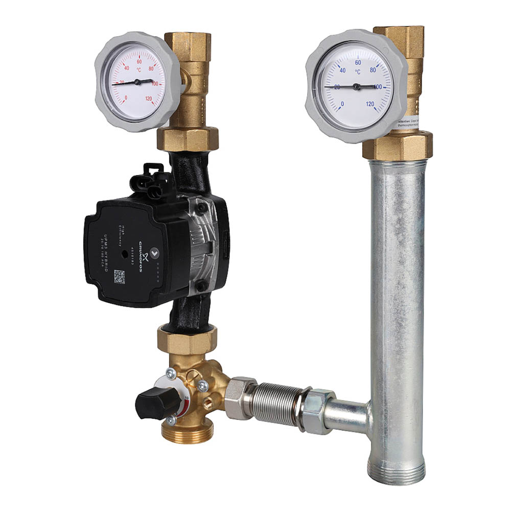 Насосная группа Meibes V-MK 1" с насосом Grundfos UPM3 Hybrid 25-70, со смесителем, подающая линия слева (M66833.36)