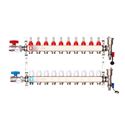 Коллектор Gappo 10-вых. x1"x3/4" регулируемый с расходомерами (G422.10)