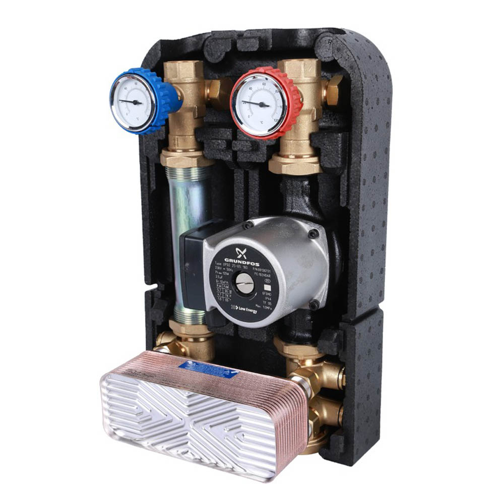 Насосная группа STOUT с теплообменником 28 пластин с насосом Grundfos UPSO 25-65 в теплоизоляции (SDG-0038-282502)