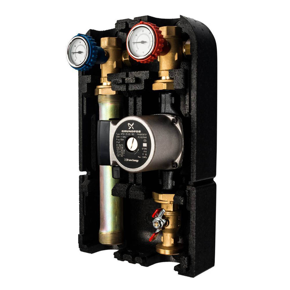 Насосная группа STOUT с прямым контуром 1" с насосом Grundfos UPSO 25-65 в теплоизоляции, 35kW[DT10°C] (SDG-0001-002502)