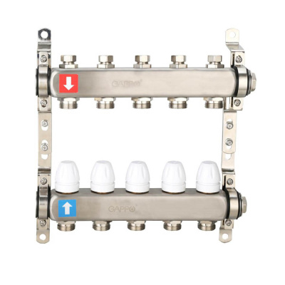 Коллектор Gappo 5-вых. x 1" x 3/4" регулируемый с запорными клапанами (G428.5)