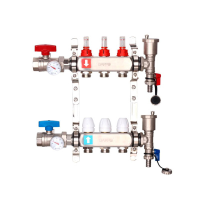 Коллектор Gappo 3-вых. x1"x3/4" регулируемый с расходомерами (G422.3)