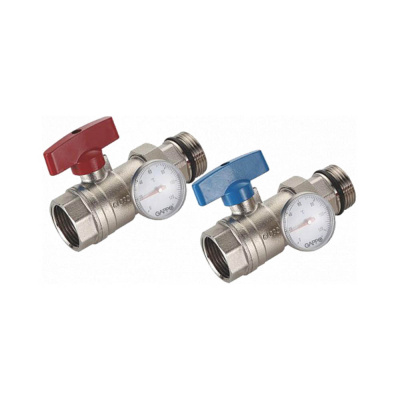 Кран Gappo 1" шаровой (пара) с термометром ВР-НР коллекторный (G433.06)