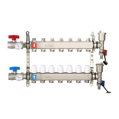 Коллектор Gappo 7-вых. x 1" x 3/4" регулируемый с запорными клапанами (G426.7)