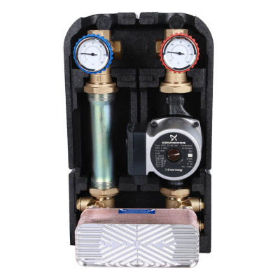 Насосная группа STOUT с теплообменником 18 пластин с насосом Grundfos UPSO 25-65 в теплоизоляции (SDG-0038-182502)