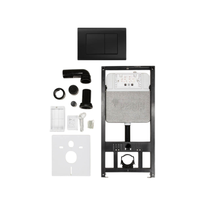 Комплект инсталляции РЕХАУ NOVAFLOW с панелью смыва NOVA QUAD 001 с прямоугольными клавишами, пластик, черный, матовый (19101041001)