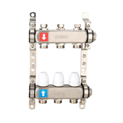 Коллектор Gappo 3-вых. x 1" x 3/4" регулируемый с запорными клапанами (G428.3)