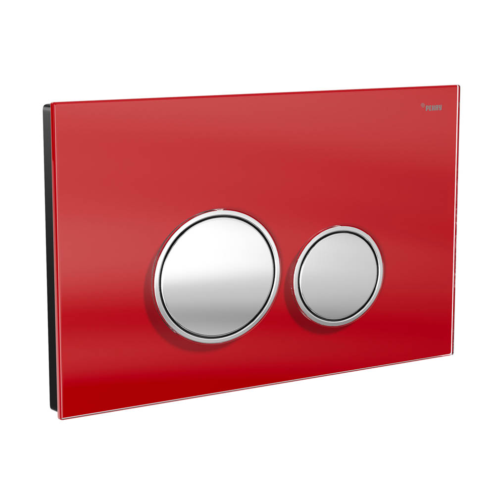 Панель смыва РЕХАУ NOVA ORB GLASS с круглыми клавишами, закаленное стекло, красный, клавиши и их контур хром, глянцевый (19102921001)