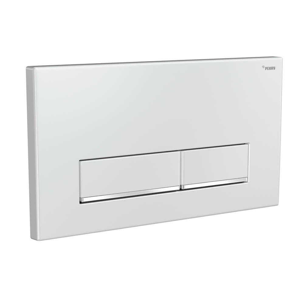 Панель смыва РЕХАУ NOVA LONG 002 с прямоугольными клавишами, пластик, белый, глянцевый, нижняя полоса клавиш хром, глянцевый (19102501001)