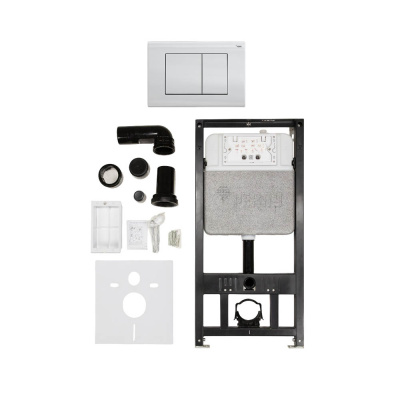 Комплект инсталляции РЕХАУ NOVAFLOW с панелью смыва NOVA QUAD 001 с прямоугольными клавишами, пластик, белый, глянцевый (19101021001)
