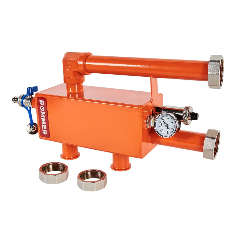 Гидравлическая стрелка ROMMER 1 1/2 с накидными гайками 3,0 м3/час (RDG-1015-004003)