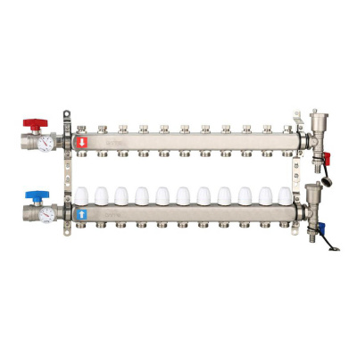 Коллектор Gappo 11-вых. x 1" x 3/4" регулируемый с запорными клапанами (G426.11)