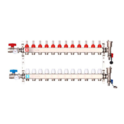 Коллектор Gappo 12-вых. x1"x3/4" регулируемый с расходомерами (G422.12)