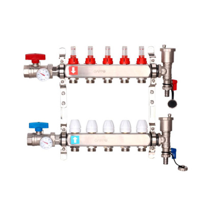 Коллектор Gappo 5-вых. x1"x3/4" регулируемый с расходомерами (G422.5)