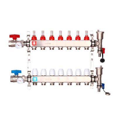 Коллектор Gappo 7-вых. x1"x3/4" регулируемый с расходомерами (G422.7)