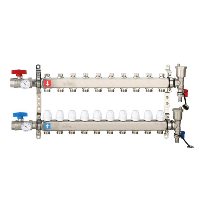 Коллектор Gappo 10-вых. x 1" x 3/4" регулируемый с запорными клапанами (G426.10)