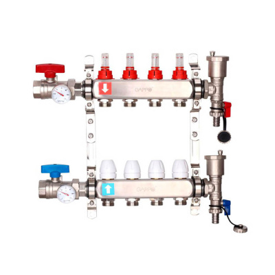 Коллектор Gappo 4-вых. x1"x3/4" регулируемый с расходомерами (G422.4)