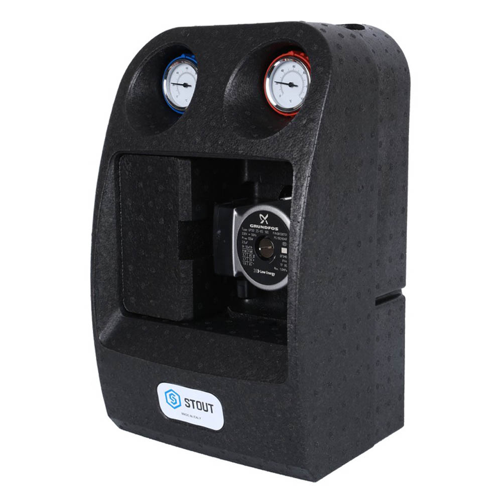 Насосная группа STOUT с теплообменником 18 пластин с насосом Grundfos UPSO 25-65 в теплоизоляции (SDG-0038-182502)