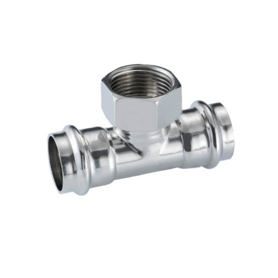 Тройник Gappo 22x1/2"x22 с переходом на внутреннюю резьбу нержавеющая сталь (G1108.220422)