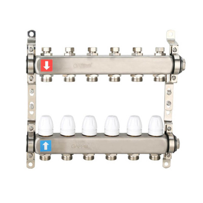 Коллектор Gappo 6-вых. x 1" x 3/4" регулируемый с запорными клапанами (G428.6)