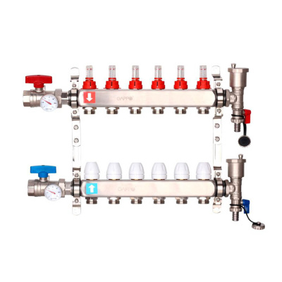 Коллектор Gappo 6-вых. x1"x3/4" регулируемый с расходомерами (G422.6)
