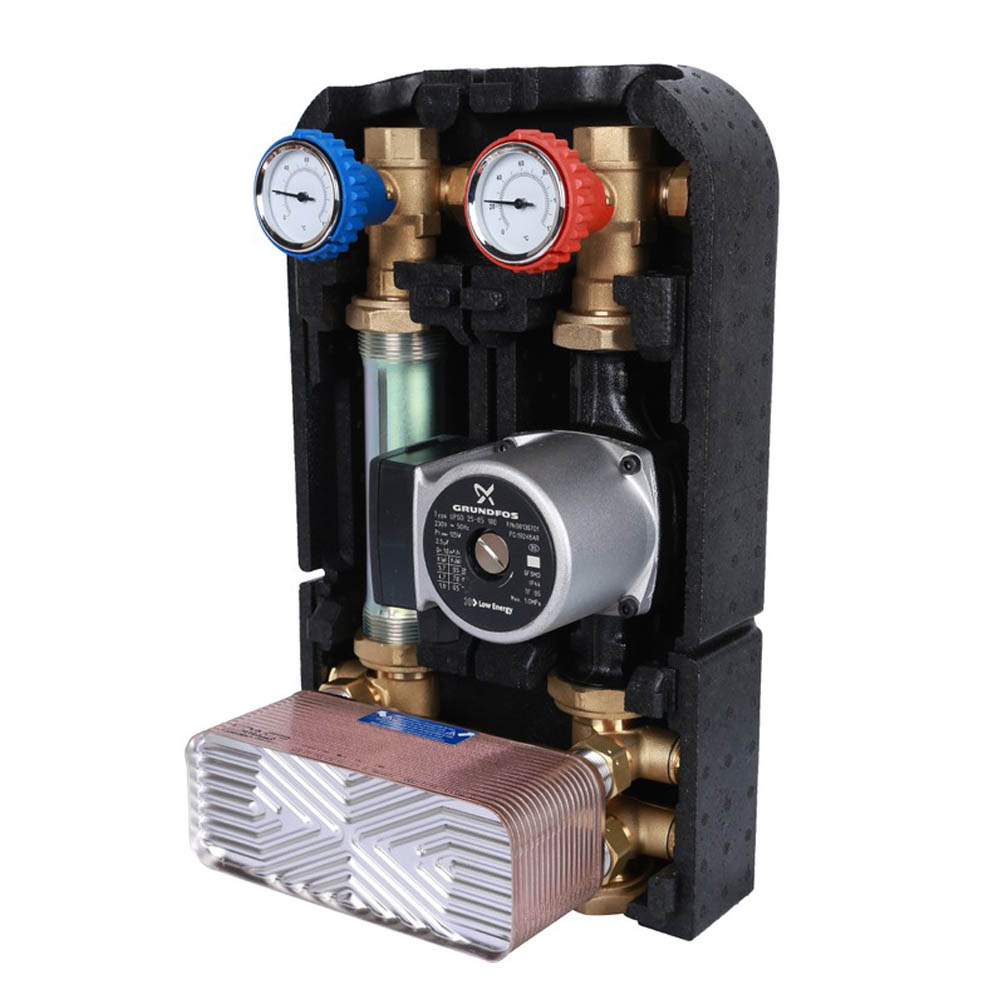 Насосная группа STOUT с теплообменником 34 пластины с насосом Grundfos UPSO 25-65 в теплоизоляции (SDG-0038-342502)