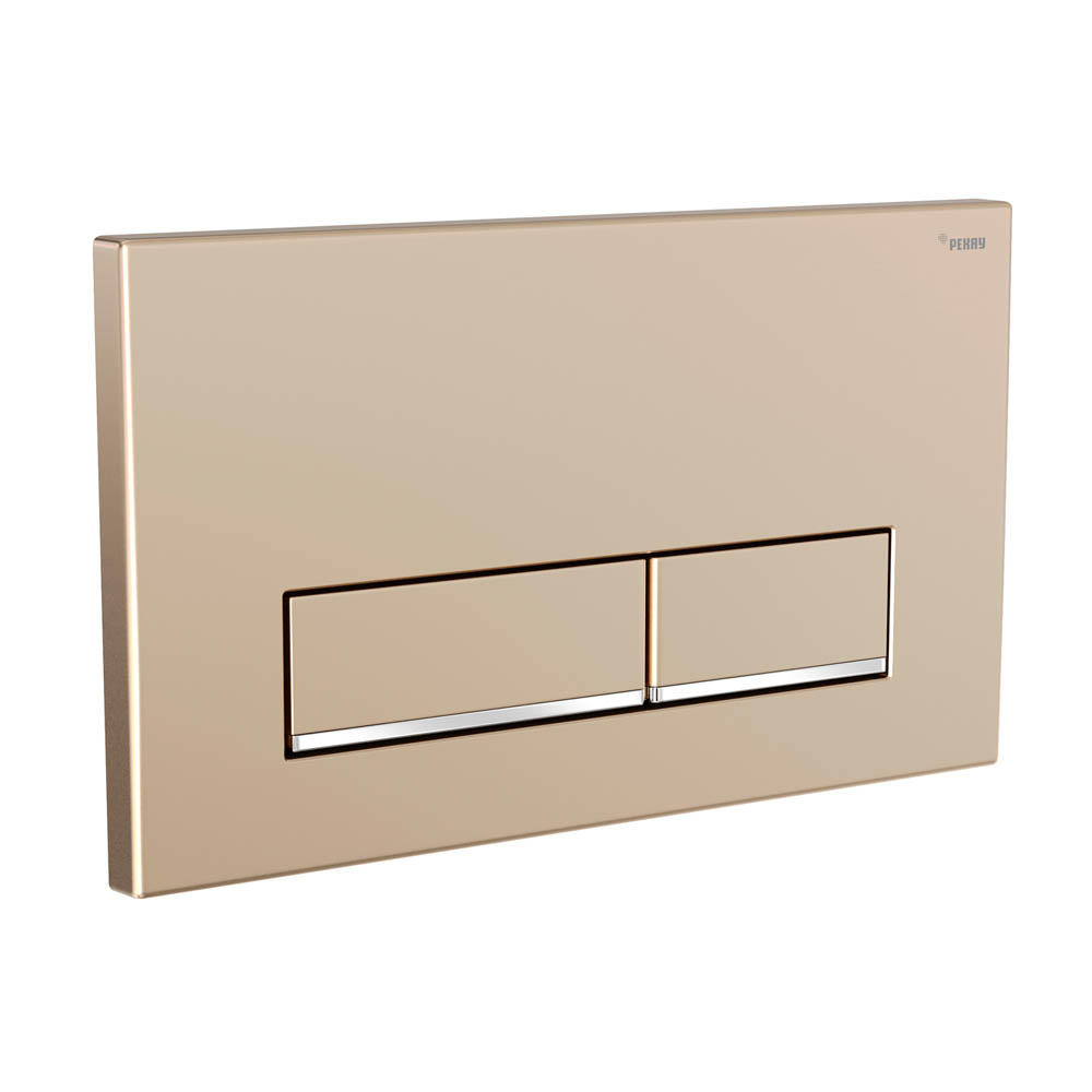 Панель смыва РЕХАУ NOVA LONG 002 с прямоугольными клавишами, пластик, золотой, матовый, нижняя полоса клавиш хром, глянцевый (19102551001)