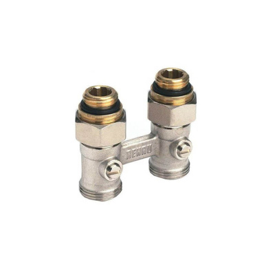 Пара шаровых кранов Рехау с соед. нип. G 1/2xG 3/4, прямой (никелирован.) (12407271001)