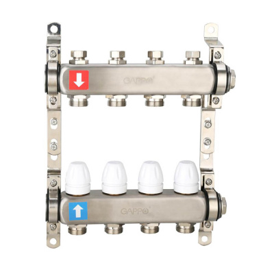 Коллектор Gappo 4-вых. x 1" x 3/4" регулируемый с запорными клапанами (G428.4)