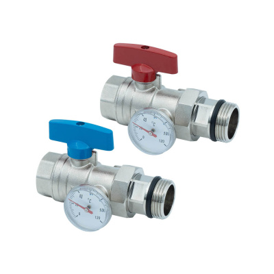 Комплект прямых шаровых кранов Alato 1" с термометрами (0303-0025)