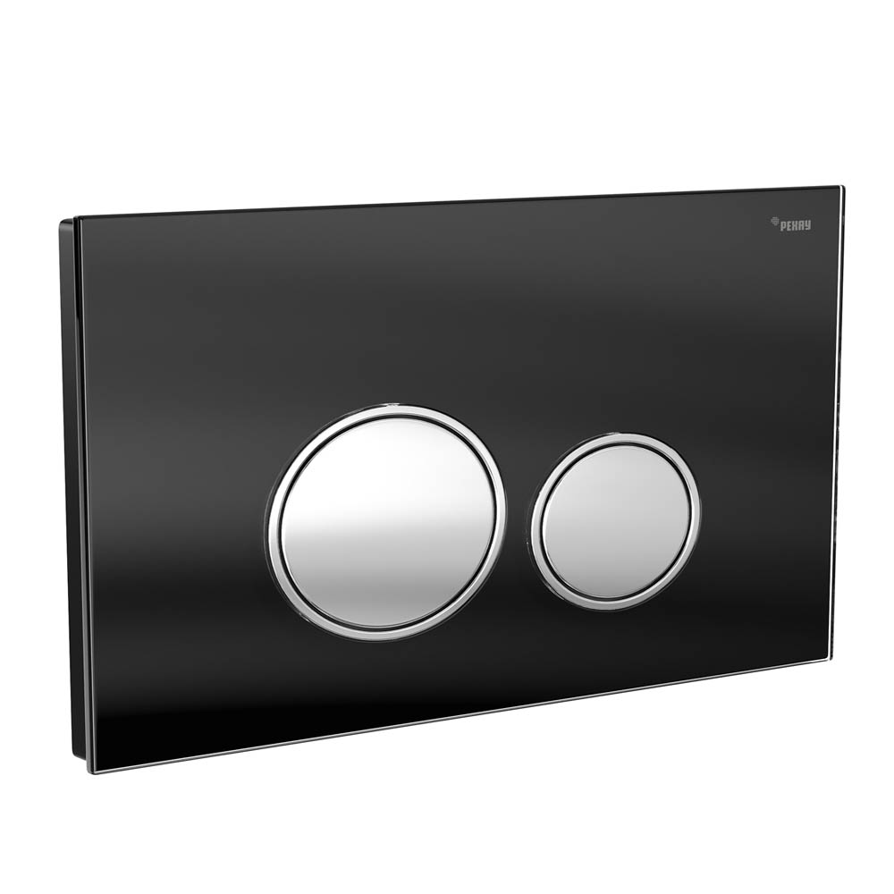 Панель смыва РЕХАУ NOVA ORB GLASS с круглыми клавишами, закаленное стекло, черный, клавиши и их контур хром, глянцевый (19102911001)