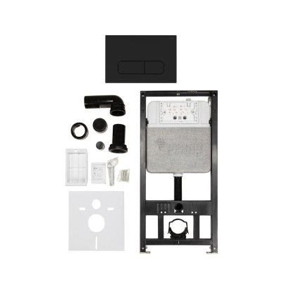Комплект инсталляции РЕХАУ NOVAFLOW с панелью смыва NOVA ELLIPSE 001 с овальными клавишами, пластик, черный, матовый (19101101001)