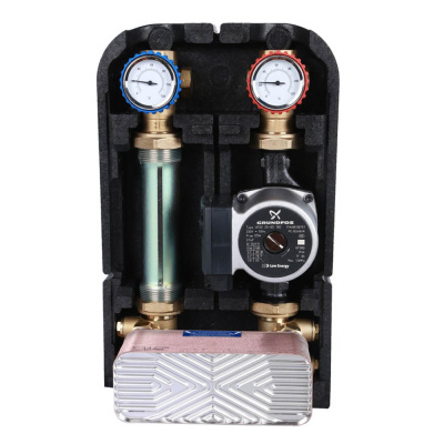 Насосная группа STOUT с теплообменником 34 пластины с насосом Grundfos UPSO 25-65 в теплоизоляции (SDG-0038-342502)
