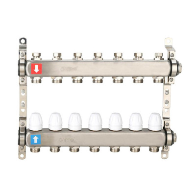 Коллектор Gappo 7-вых. x 1" x 3/4" регулируемый с запорными клапанами (G428.7)
