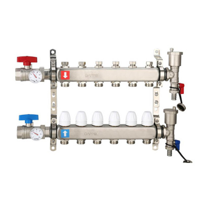 Коллектор Gappo 6-вых. x 1" x 3/4" регулируемый с запорными клапанами (G426.6)