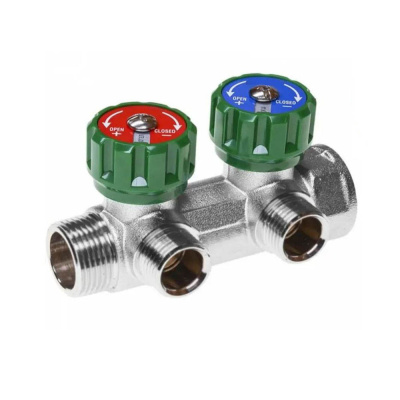  	 Коллектор регулирующий FAR 3/4" проходной, хромированный с 2 отводами на 1/2" (FK 3821 3412)